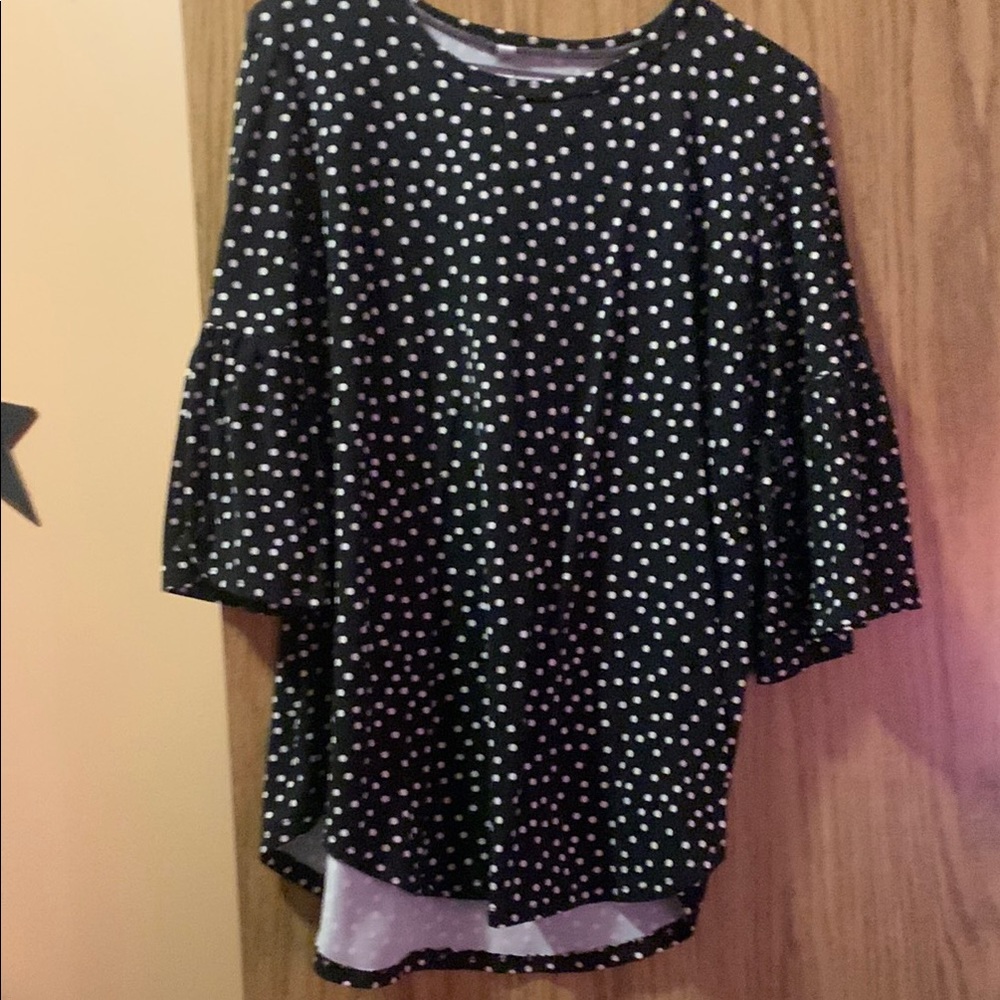Black and White Bell Sleeve Blouse with Peter Pan Collar